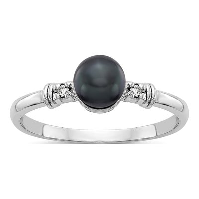 14K White Gold Black Freshwater Cultured Pearl & Diamond Ring