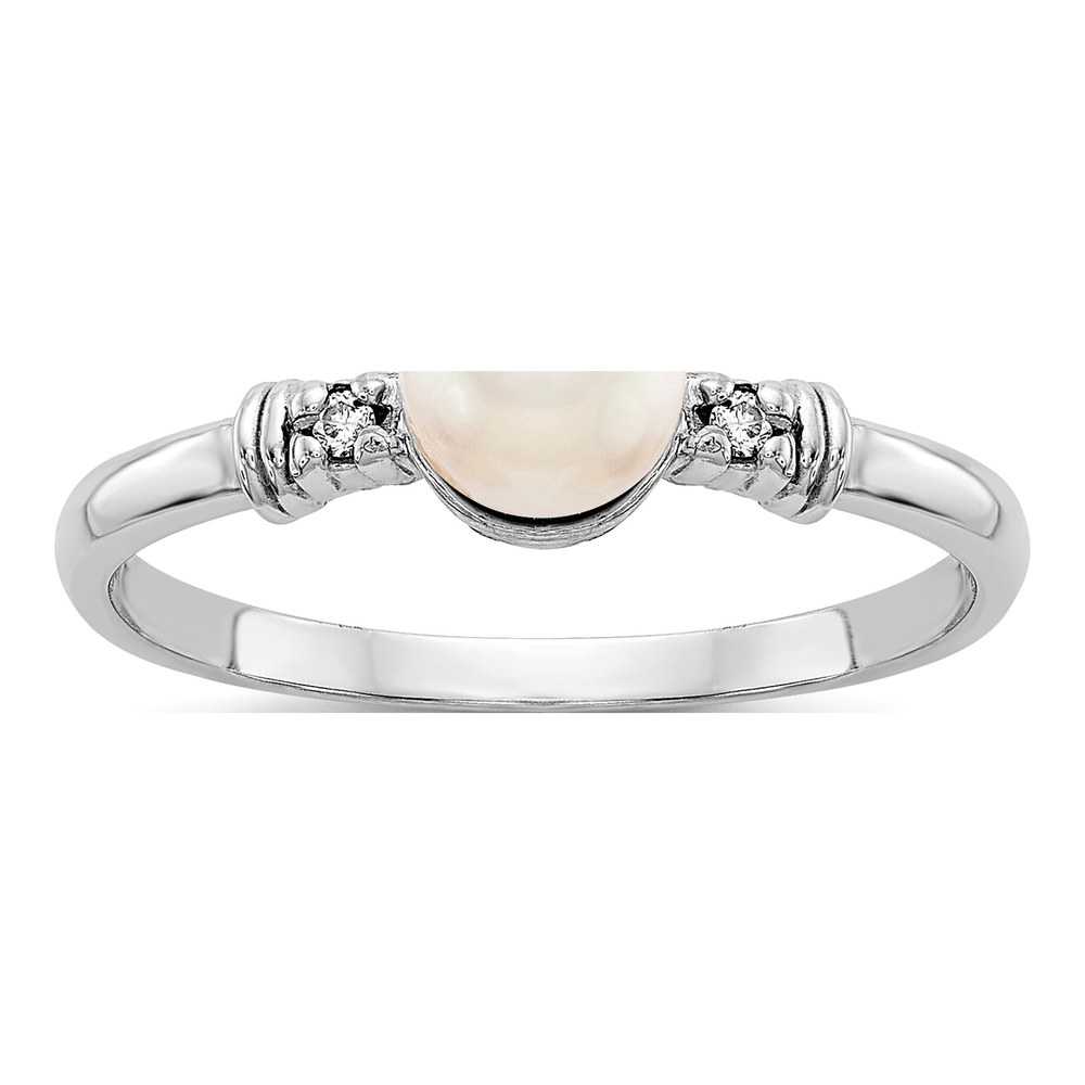 14K White Gold Freshwater Cultured Pearl & Diamond Ring