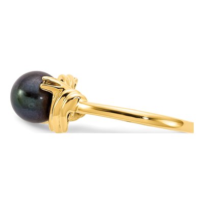 14K Yellow Gold Black Freshwater Cultured Pearl & Diamond Ring – view 3