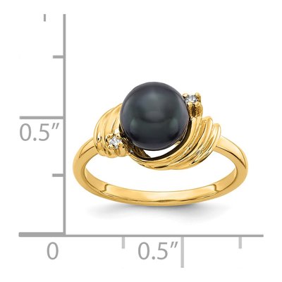 14K Yellow Gold Black Freshwater Cultured Pearl & Diamond Ring – view 4