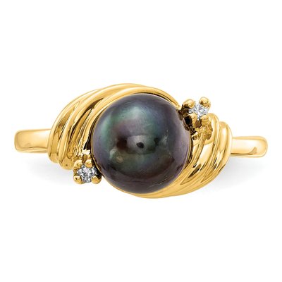 14K Yellow Gold Black Freshwater Cultured Pearl & Diamond Ring – view 5