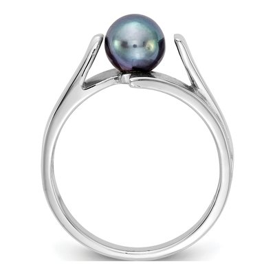 14K White Gold Black Freshwater Cultured Pearl Ring – view 2