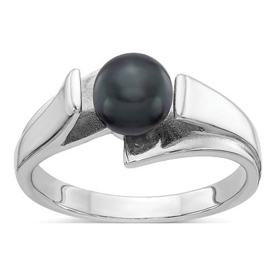 14K White Gold Black Freshwater Cultured Pearl Ring