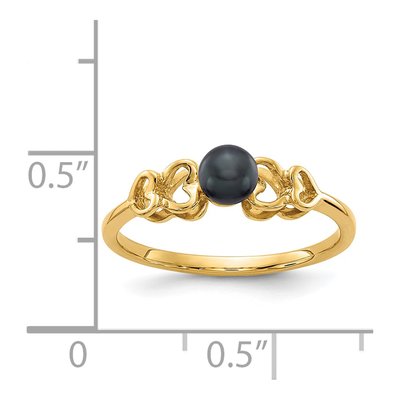 14K Yellow Gold Black Freshwater Cultured Pearl Heart Ring – view 2