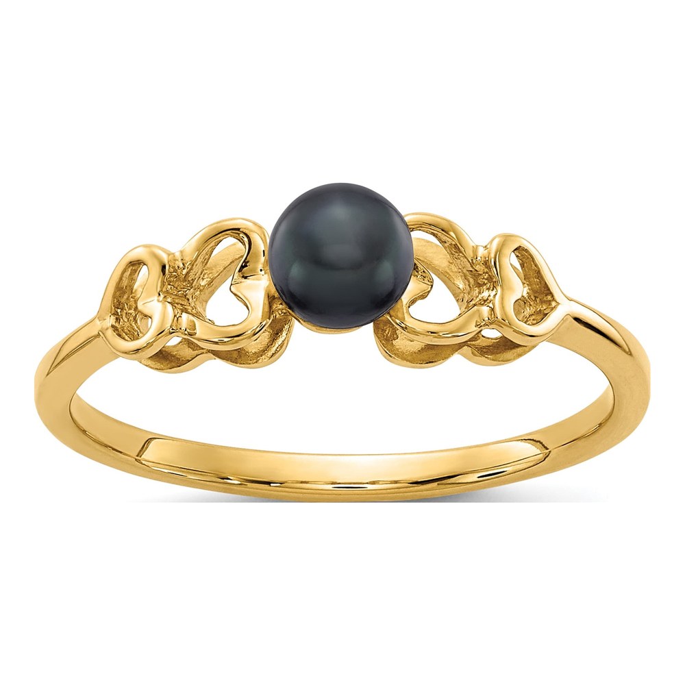 14K Yellow Gold Black Freshwater Cultured Pearl Heart Ring