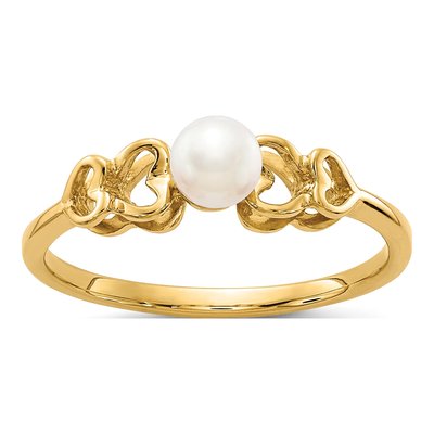 14K Yellow Gold Freshwater Cultured Pearl Heart Ring