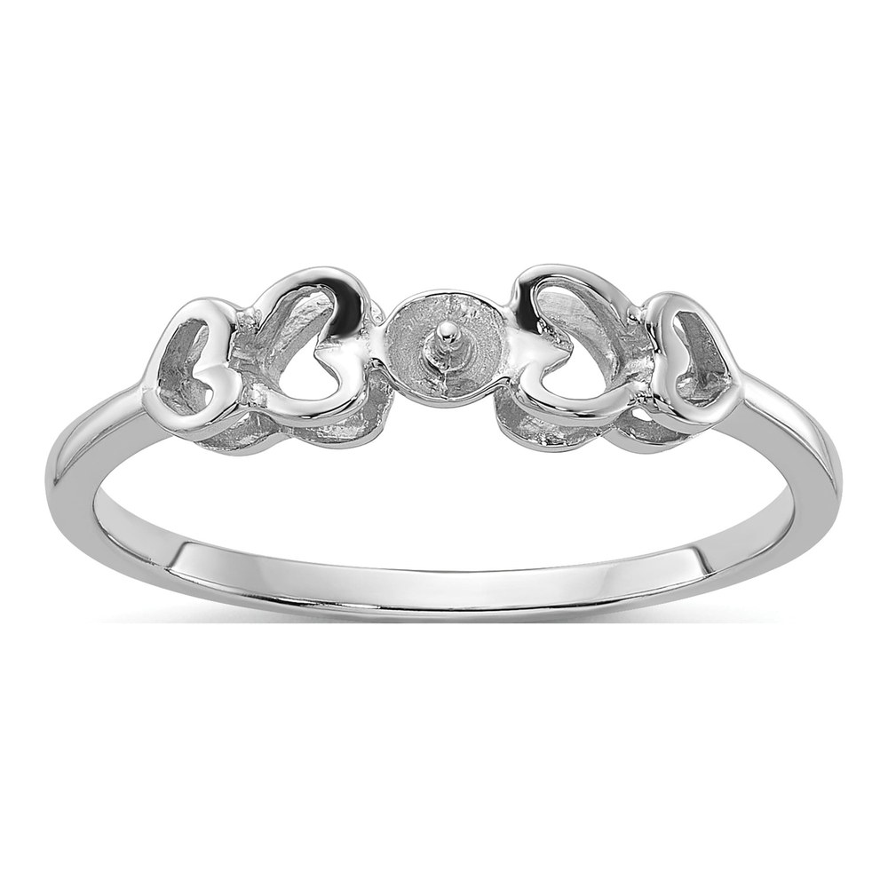 14K White Gold Heart Ring Mounting for 4mm Pearl