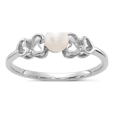 14K White Gold Freshwater Cultured Pearl Heart Ring