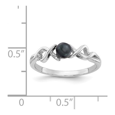 14K White Gold Black Freshwater Cultured Pearl Twisted Ring – view 2