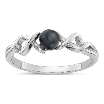 14K White Gold Black Freshwater Cultured Pearl Twisted Ring