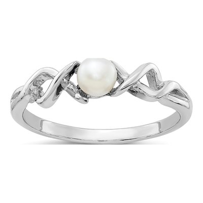 14K White Gold Freshwater Cultured Pearl Twisted Ring