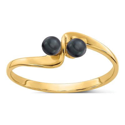14K Yellow Gold Black Freshwater Cultured Pearl Two-Stone Ring