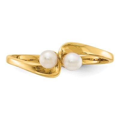 14K Yellow Gold Freshwater Cultured Pearl Two-Pearl Ring – view 4