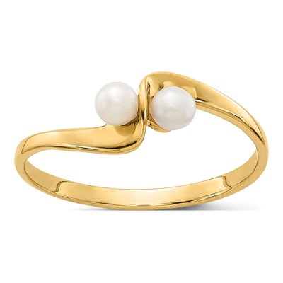 14K Yellow Gold Freshwater Cultured Pearl Two-Pearl Ring