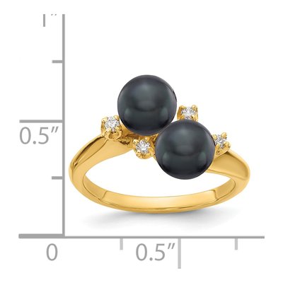 14K Yellow Gold 1/20 ct tw Black Freshwater Cultured Pearl & Diamond Two-Stone Ring – view 2