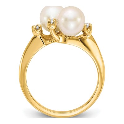 14K Yellow Gold 1/20 ct tw Freshwater Cultured Pearl & Diamond Two-Pearl Ring – view 2
