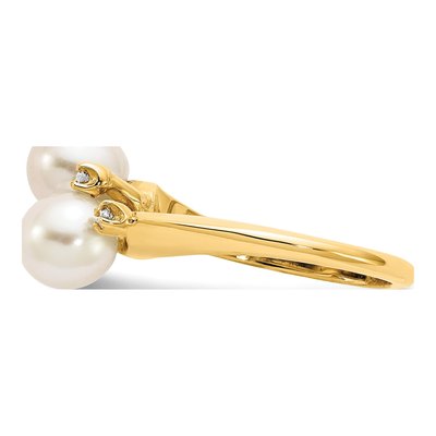 14K Yellow Gold 1/20 ct tw Freshwater Cultured Pearl & Diamond Two-Pearl Ring – view 3