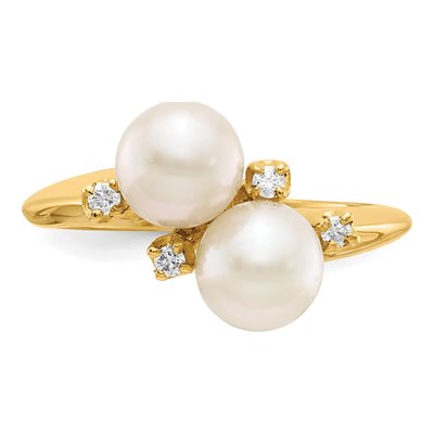 14K Yellow Gold 1/20 ct tw Freshwater Cultured Pearl & Diamond Two-Pearl Ring – view 4