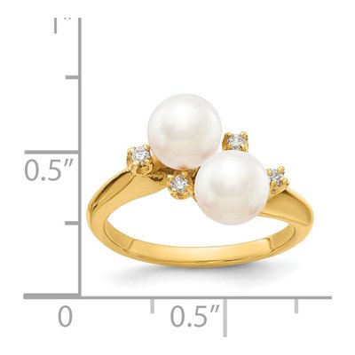 14K Yellow Gold 1/20 ct tw Freshwater Cultured Pearl & Diamond Two-Pearl Ring – view 5