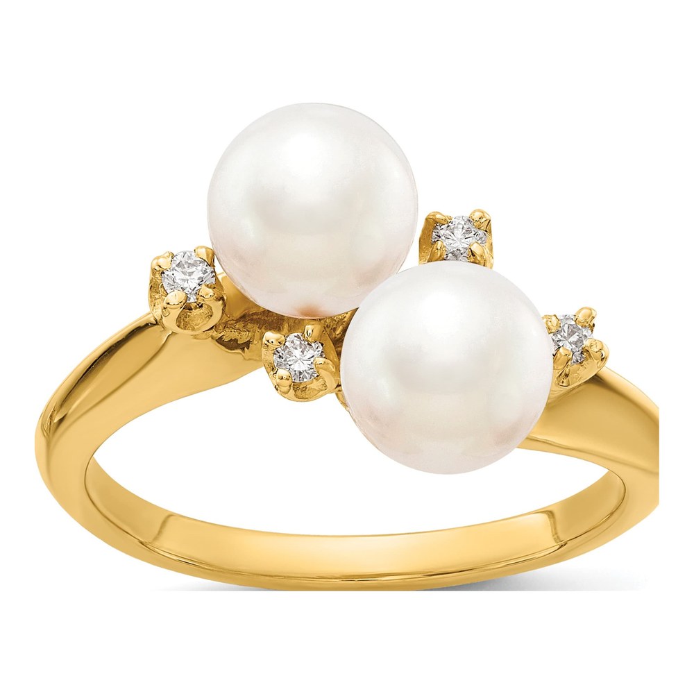 14K Yellow Gold 1/20 ct tw Freshwater Cultured Pearl & Diamond Two-Pearl Ring