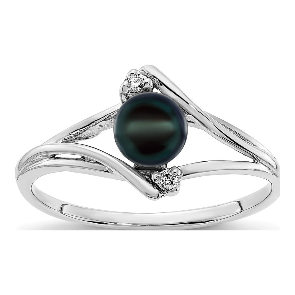14K White Gold Black Freshwater Cultured Pearl & Diamond Ring