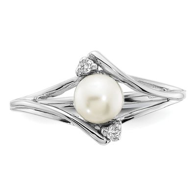 14K White Gold Freshwater Cultured Pearl & Diamond Ring – view 5
