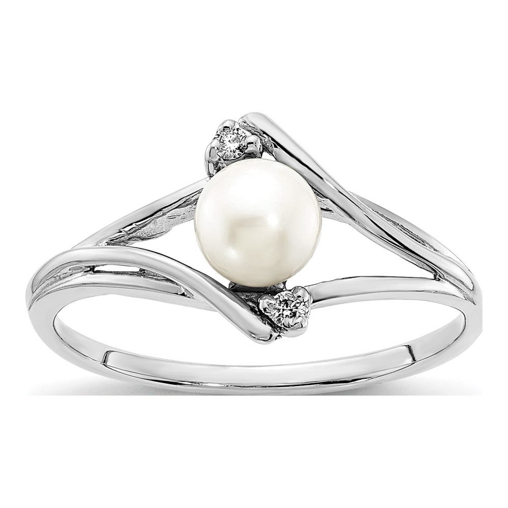 14K White Gold Freshwater Cultured Pearl & Diamond Ring
