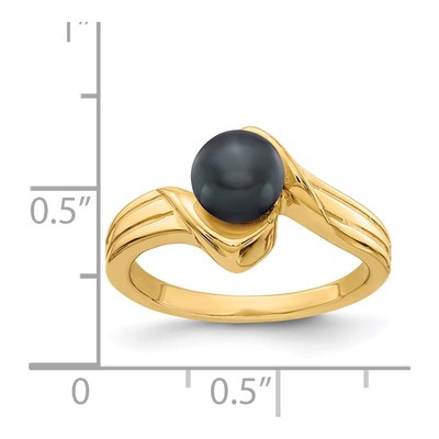 14K Yellow Gold Black Freshwater Cultured Pearl Bypass Ring – view 2