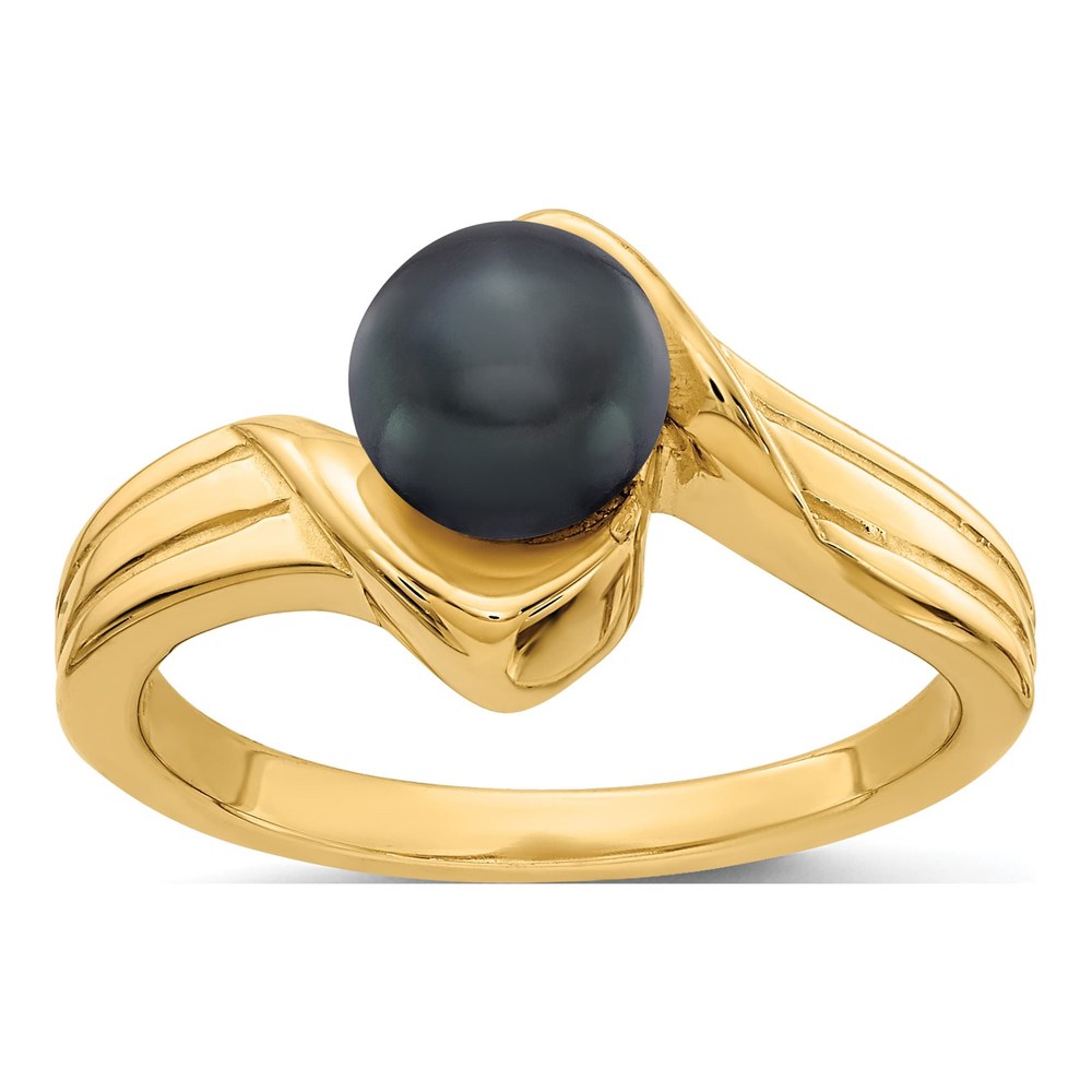 14K Yellow Gold Black Freshwater Cultured Pearl Bypass Ring