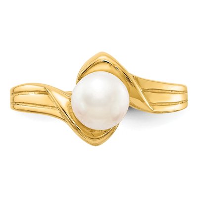 14K Yellow Gold Freshwater Cultured Pearl Bypass Ring – view 4