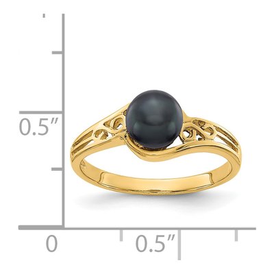 14K Yellow Gold Black Freshwater Cultured Pearl Filigree Ring – view 2
