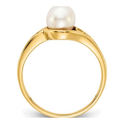 14K Yellow Gold Freshwater Cultured Pearl Filigree Ring – view 2