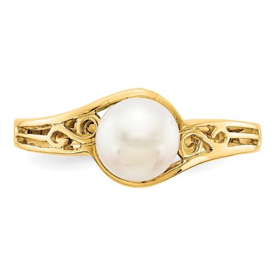14K Yellow Gold Freshwater Cultured Pearl Filigree Ring – view 4