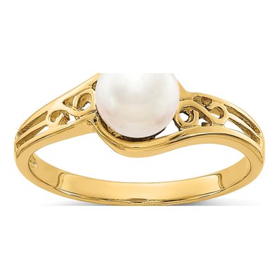 14K Yellow Gold Freshwater Cultured Pearl Filigree Ring