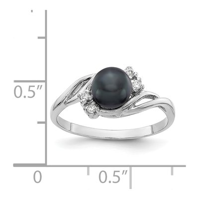 14K White Gold 1/20 ct tw Black Freshwater Cultured Pearl & Diamond Ring – view 2