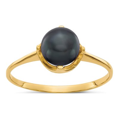 14K Yellow Gold Black Freshwater Cultured Pearl Ring