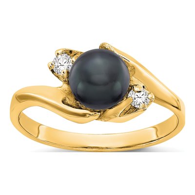 14K Yellow Gold Black Pearl Diamond Ring Mounting