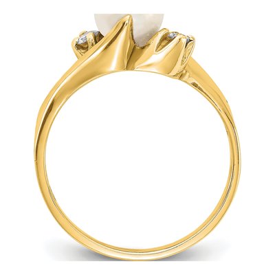 14K Yellow Gold Pearl & Diamond Ring – view 2