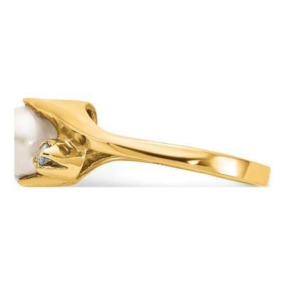 14K Yellow Gold Pearl & Diamond Ring – view 3