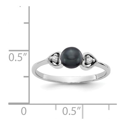 14K White Gold Black Freshwater Cultured Pearl & Diamond Ring – view 2