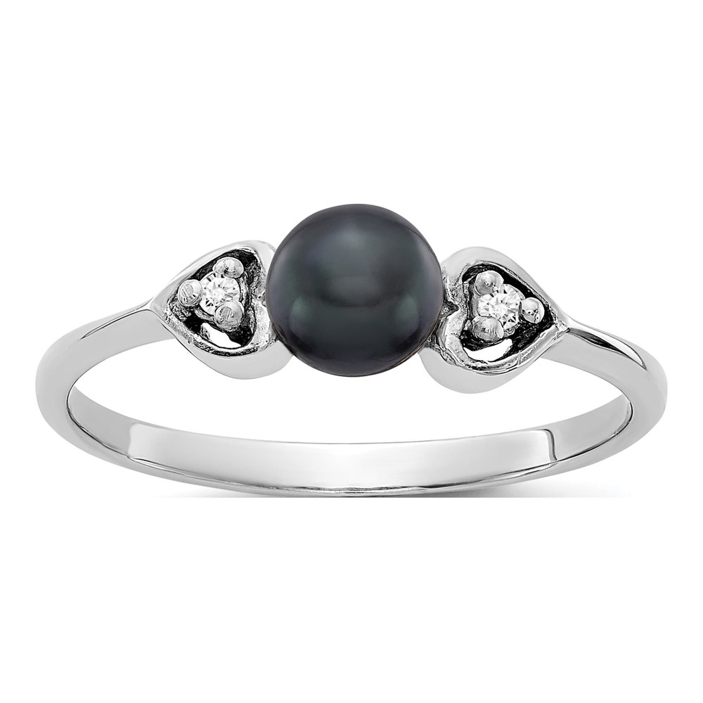 14K White Gold Black Freshwater Cultured Pearl & Diamond Ring