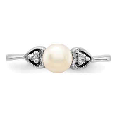 14K White Gold Freshwater Cultured Pearl & Diamond Ring – view 4
