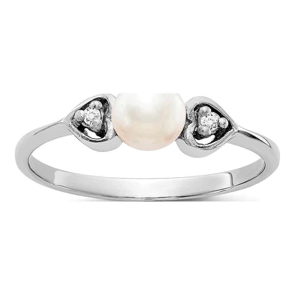 14K White Gold Freshwater Cultured Pearl & Diamond Ring