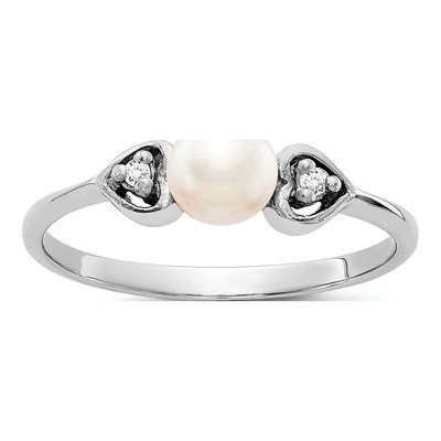 14K White Gold Freshwater Cultured Pearl & Diamond Ring
