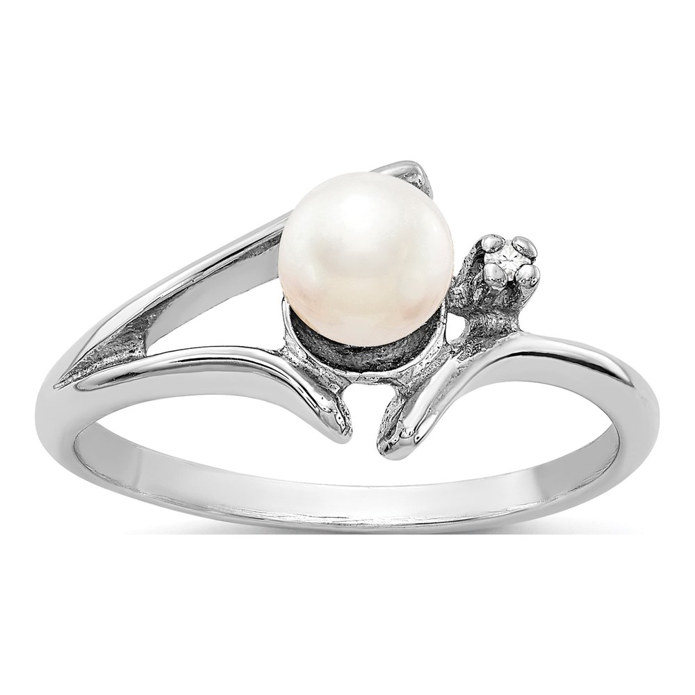 14K White Gold Freshwater Cultured Pearl & Diamond Ring