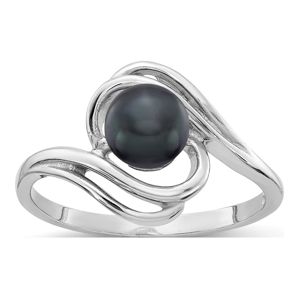 14K White Gold Black Freshwater Cultured Pearl Ring