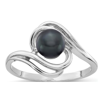 14K White Gold Black Freshwater Cultured Pearl Ring