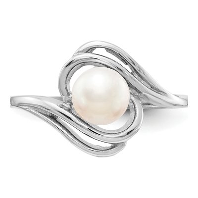 14K White Gold Freshwater Cultured Pearl Abstract Ring – view 4