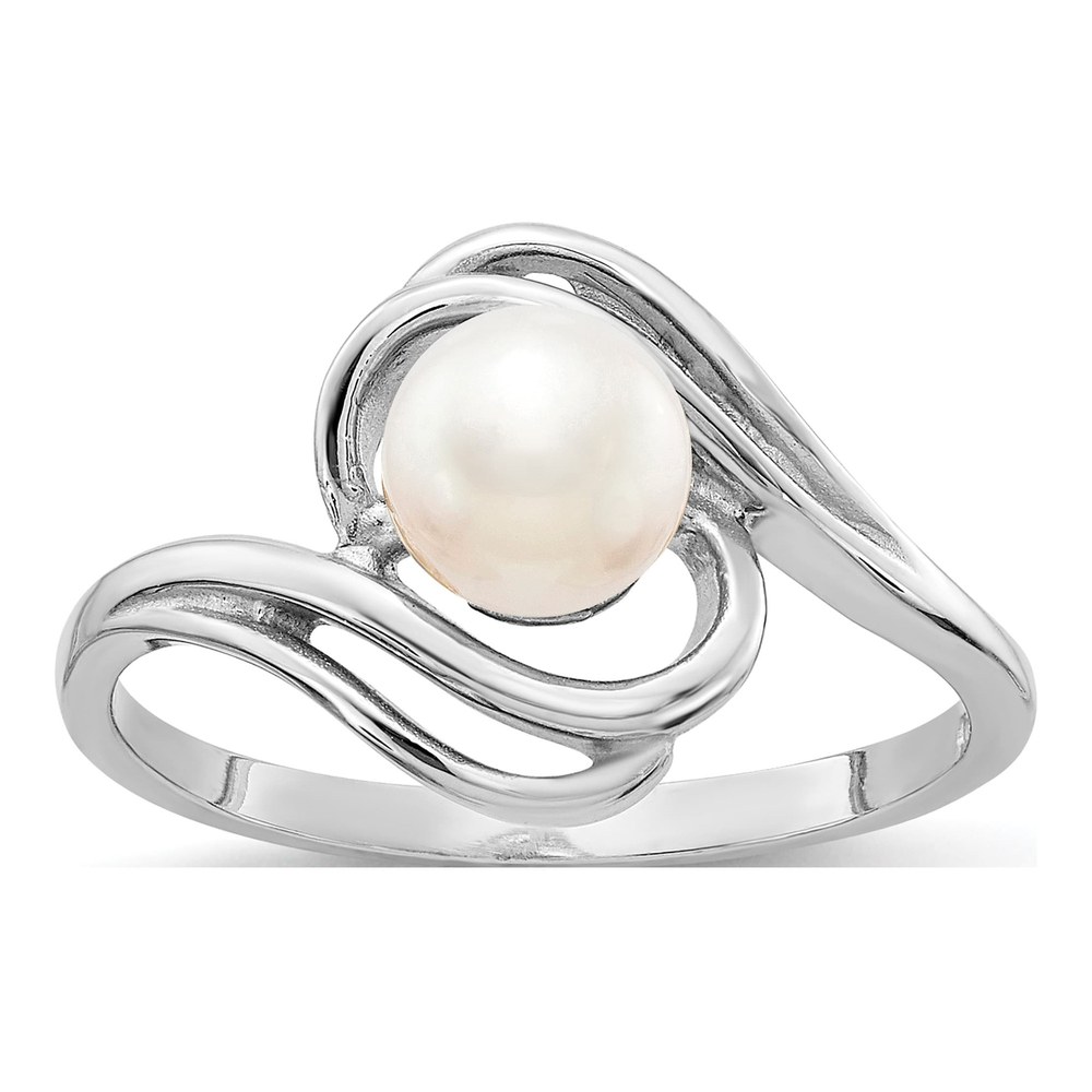 14K White Gold Freshwater Cultured Pearl Abstract Ring