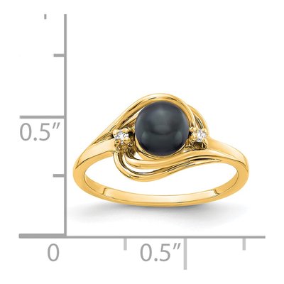 14K Yellow Gold Black Freshwater Cultured Pearl & Diamond Ring – view 2